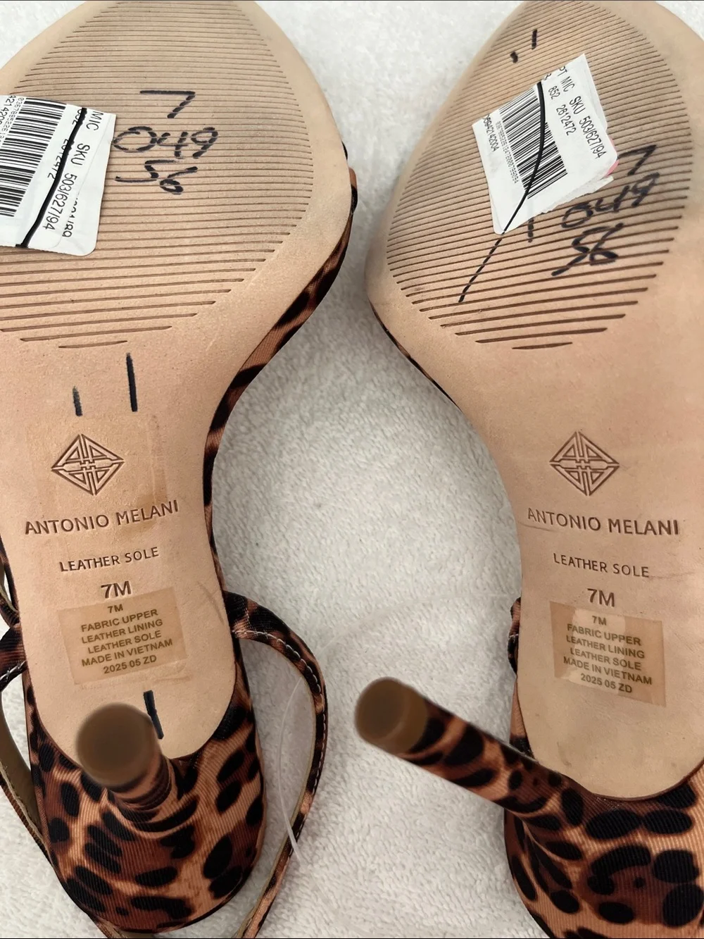 ANTONIO MELANI Leopard-Print Slingback Heels with Bead Accent - Brown/Black